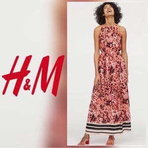 NWT H&M Red/Patterned Long Satin Dress - 10